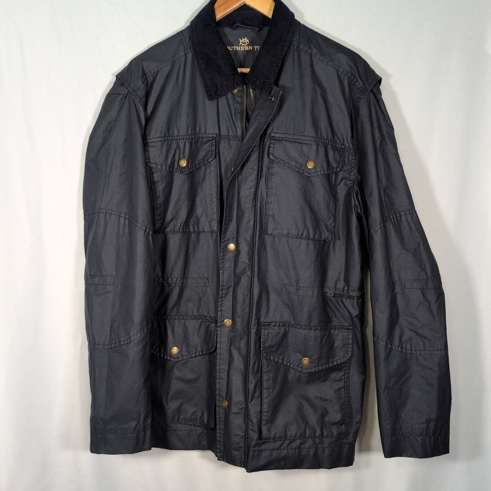Southern Tide Jacket Mens L Blue Waxed Field Coat Maritime Hunting Chore